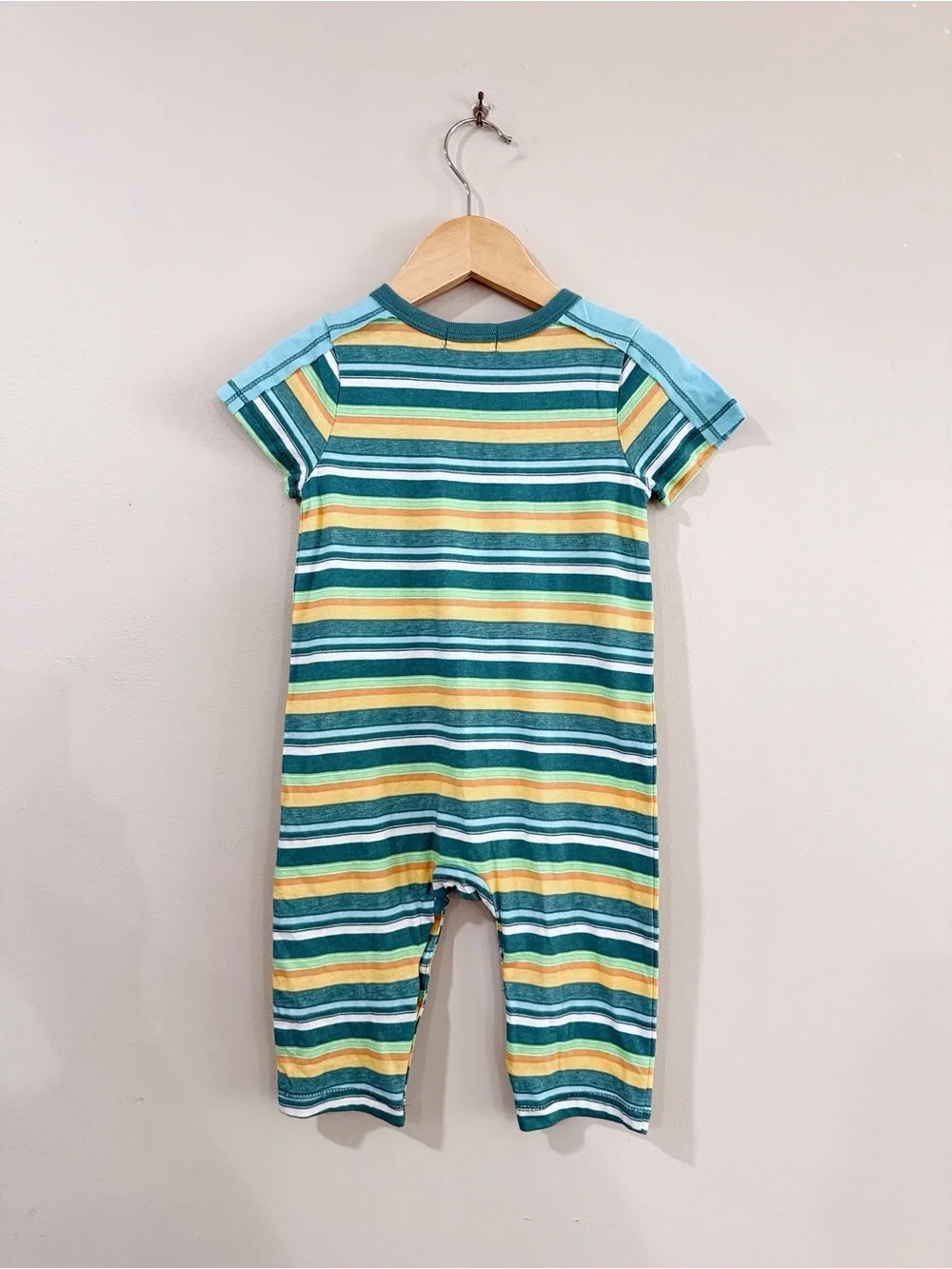 NWT Peek Baby Boys 6-12M Multicolor Stripe Romper Pockets Retro Cute